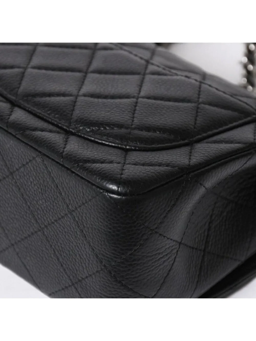 Chanel Mini Quilted Chain Shoulder Bag 17 Caviar Leather Black Silver